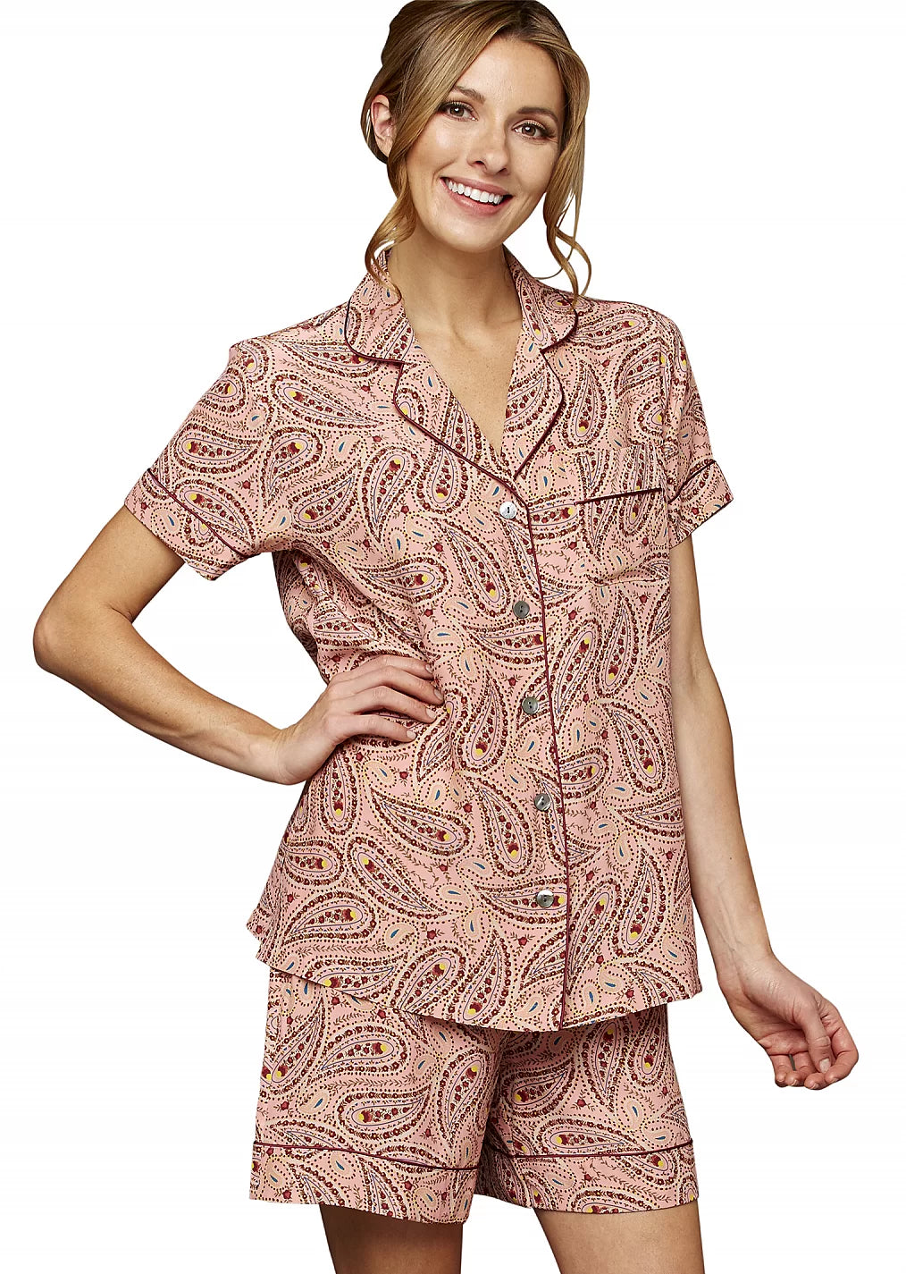 Paradise Found Short Sleeve Silk Pajama Top